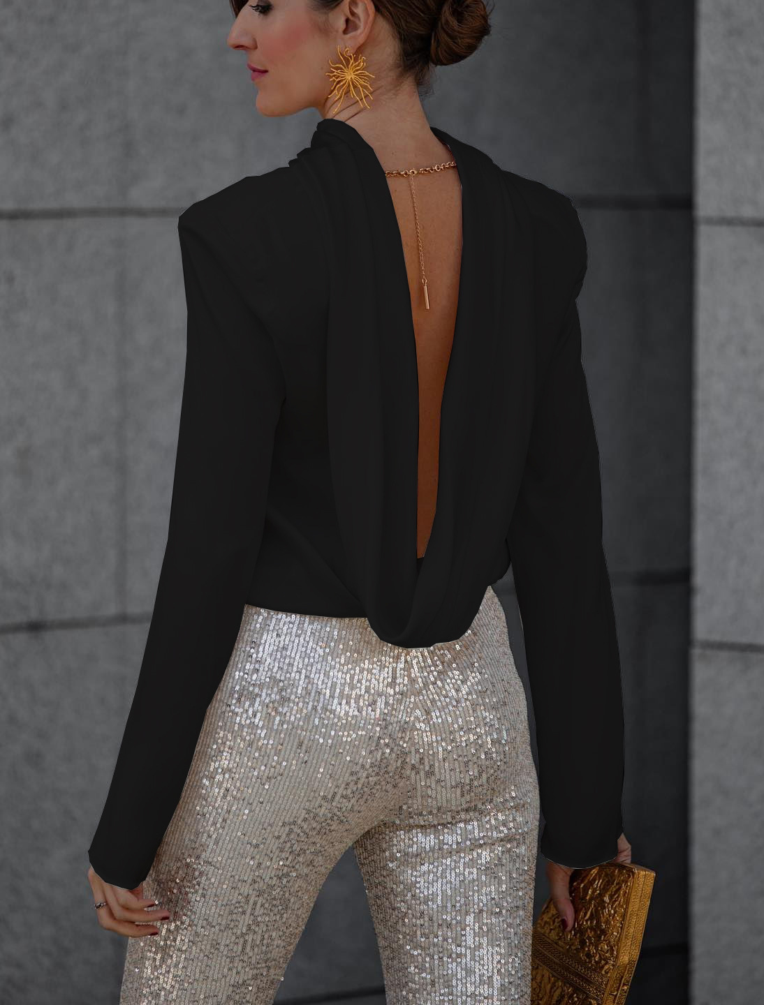 Diva Sequin High Rise Elastic Waist Flare Pants