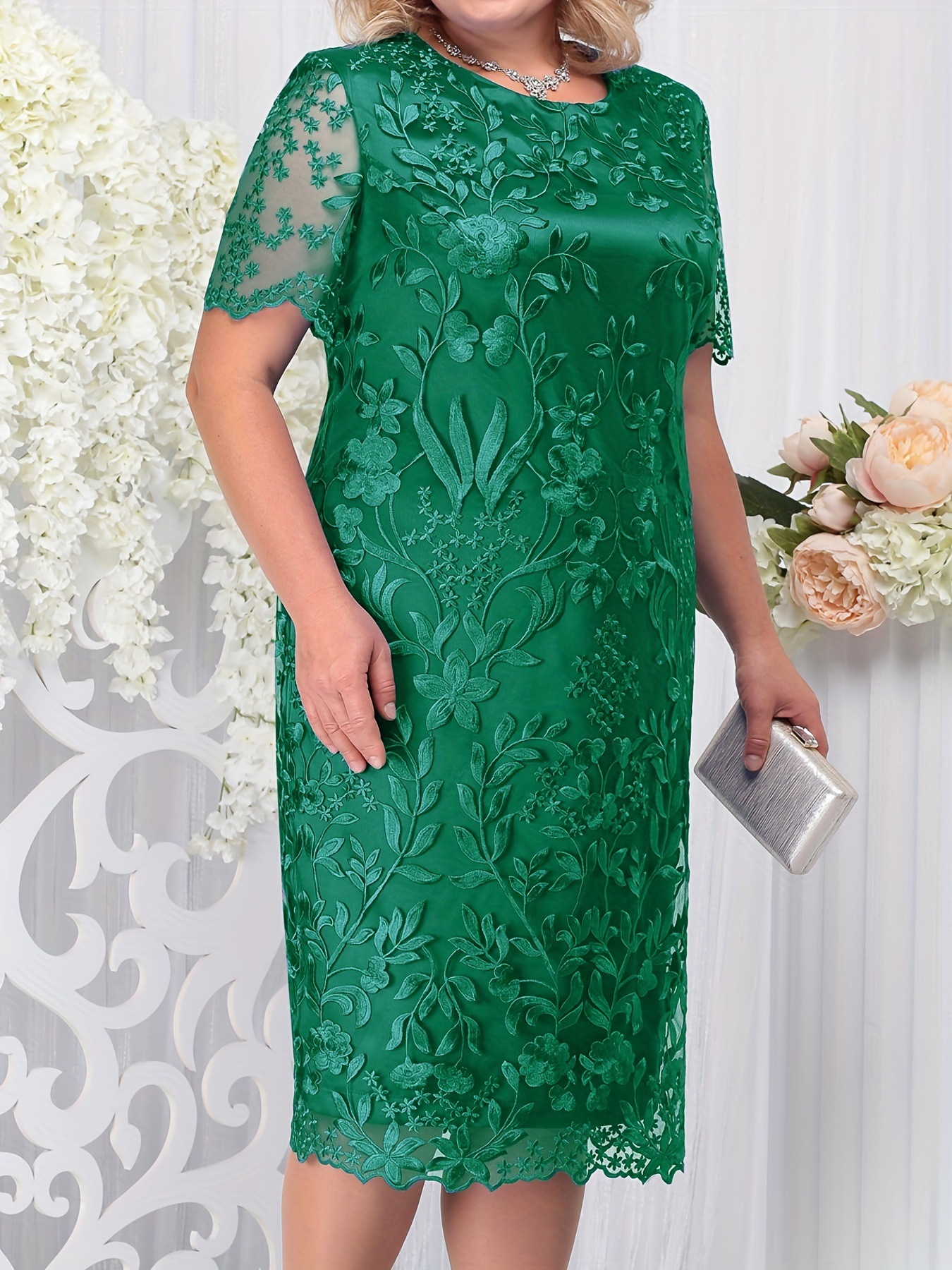 Elegant Floral Embroidered Mesh Sleeve Midi Dress (Buy 2 Free Shipping)