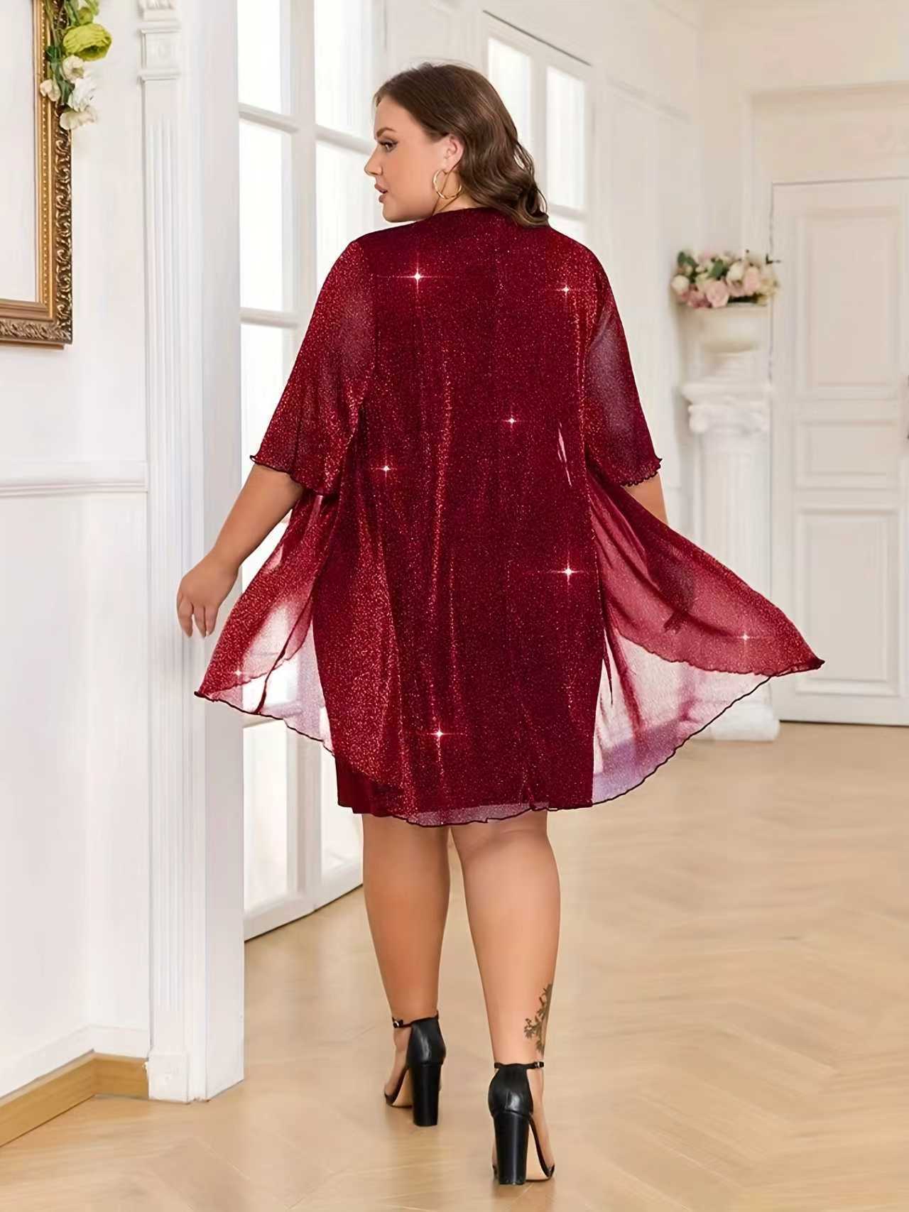 Elegant Cape Overlay Two-Piece Midi Dress (Buy 2 Free Shipping)