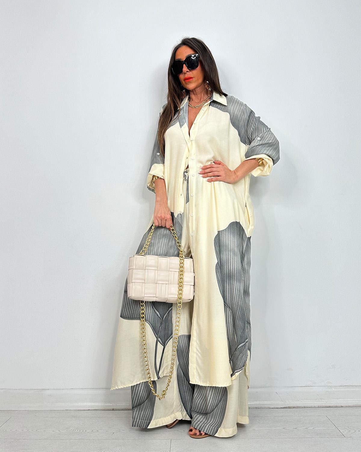 Chic Printed Longline Shirt & Wide-Leg Pants Two Piece Set (Buy 2 Free Shipping)