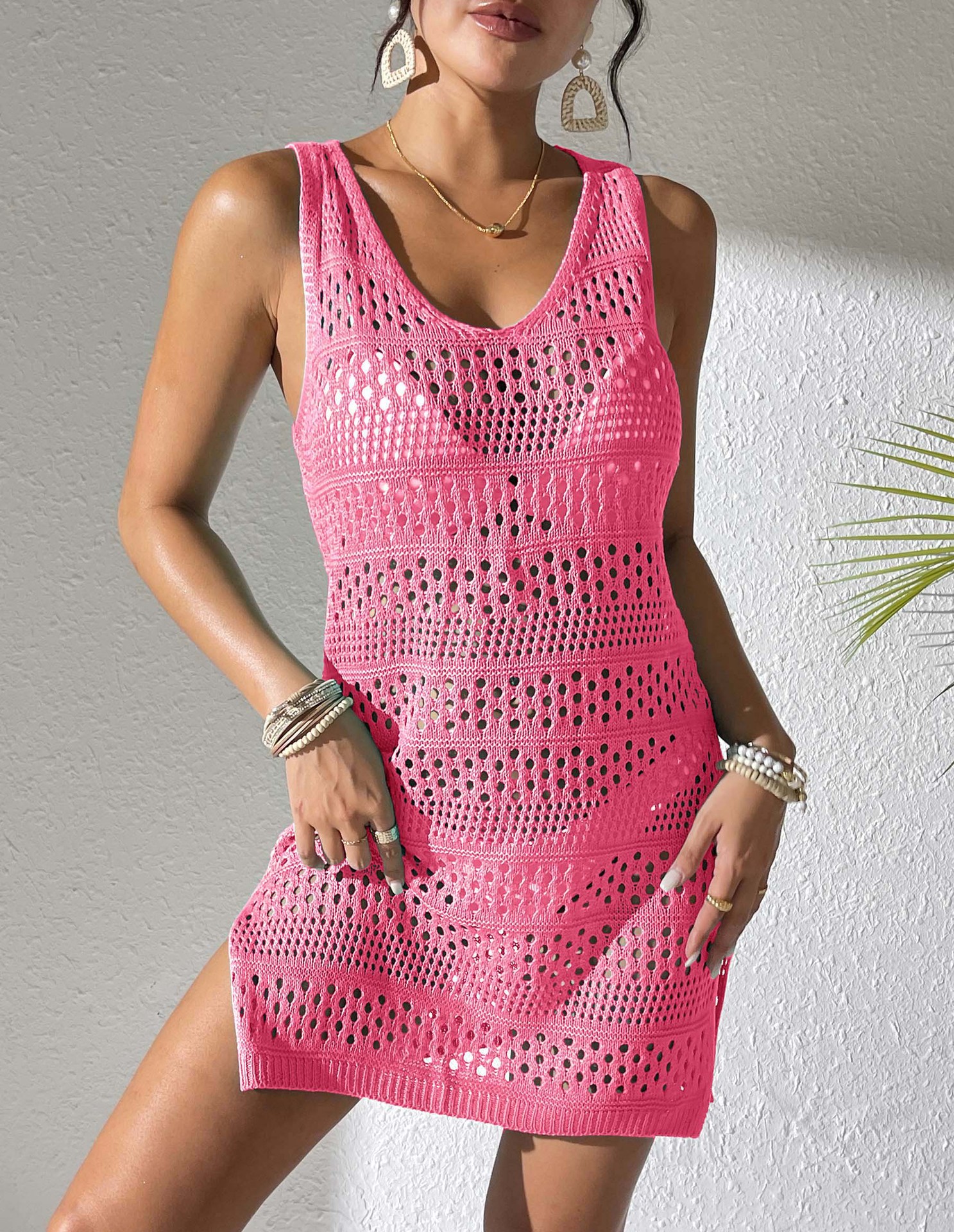 Cross-Border European And American Hollow Blouse Women'S Tank Top Dress Women'S Sweater Beach Blouse Dress Ready Stock Multi-Color 1005