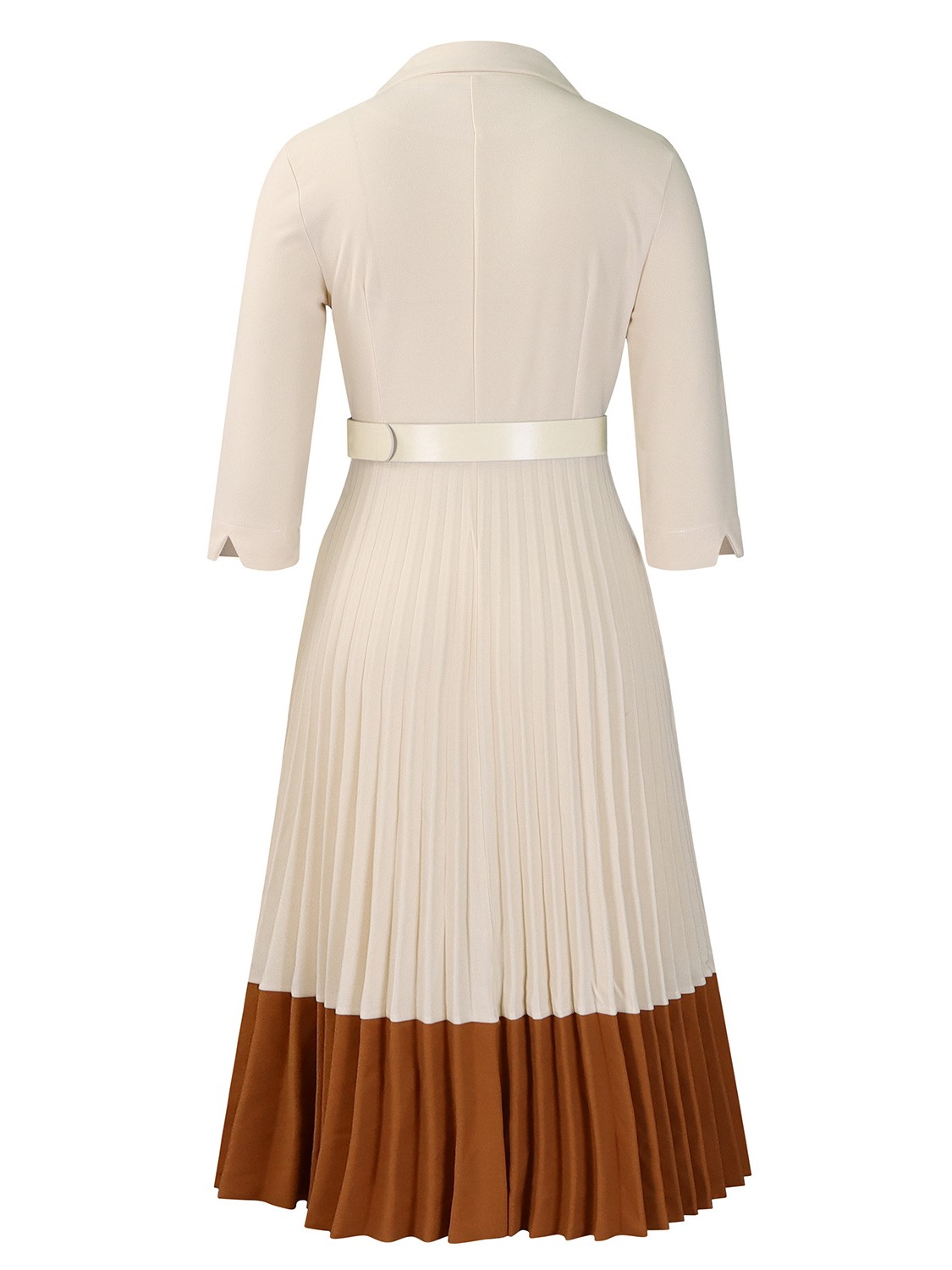 Elegant Colorblock Pleated Hem Midi Dress with Belt 