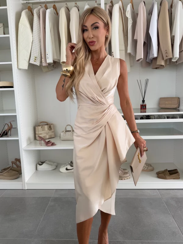 Draped Midi Dress with Asymmetrical Detail