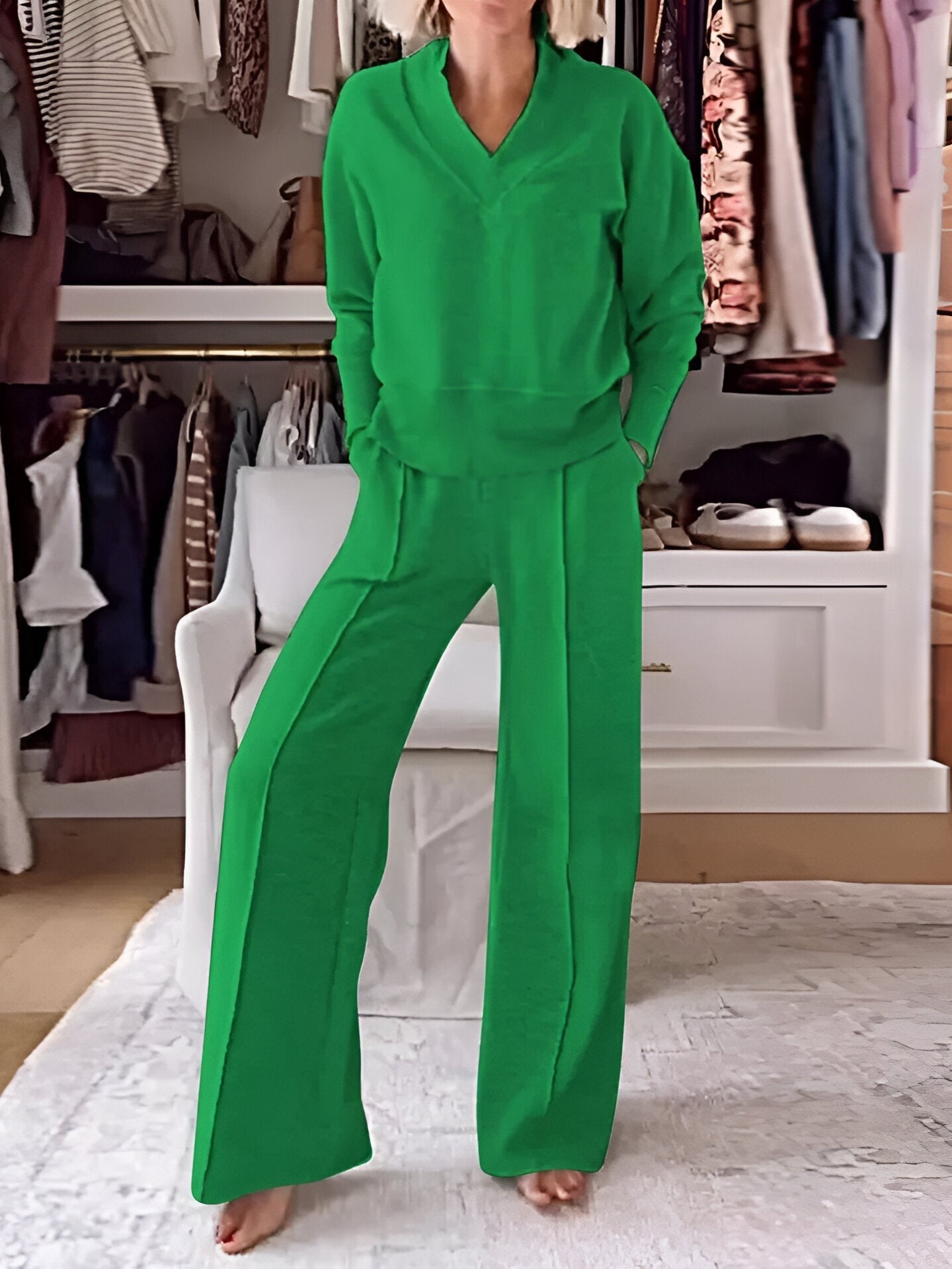 Cozy Knit Top and Wide Leg Lounge Pants Two Piece Set (Buy 2 Free Shipping)