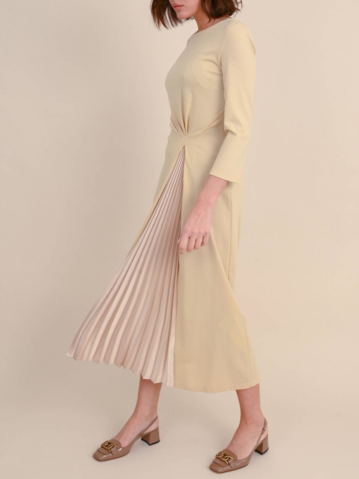 Elegant Twist Waist Pleated Panel Midi Dress (Buy 2 Free Shipping)