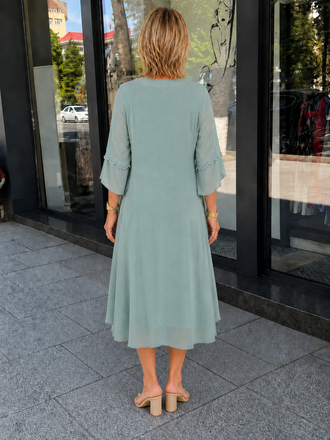 Elegant Layered Chiffon Embellished Dress