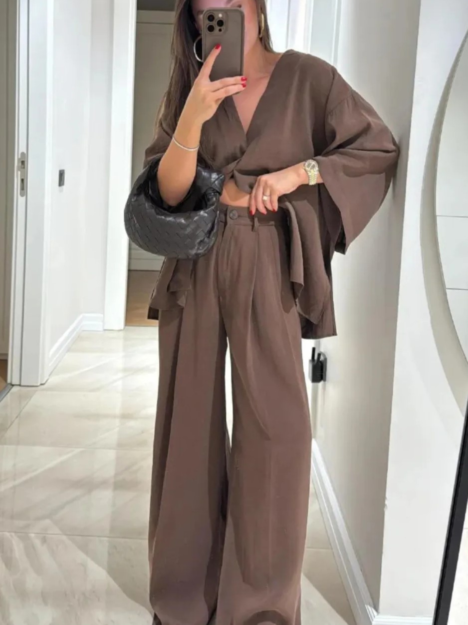 Relaxed Kimono Sleeve Top & Wide Leg Two Piece Set (Buy 2 Free Shipping)