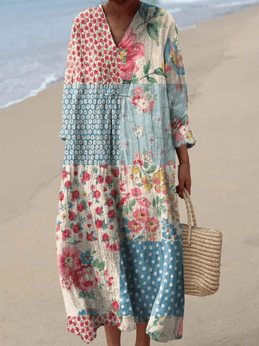 Bohemian Patchwork Maxi Dress with Relaxed Fit (Buy 2 Free Shipping)