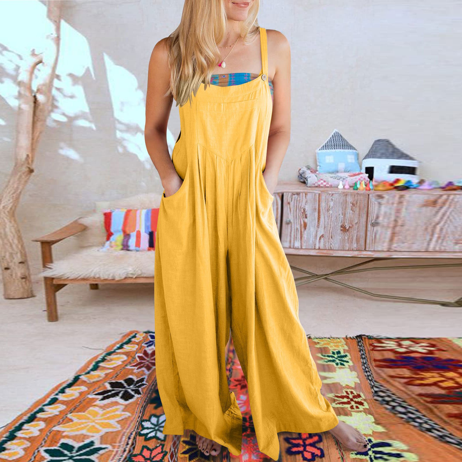 Last Day 48% OFF🔥Women's Sleeveless Wide Leg Jumpsuit with Pockets(Buy 2 Free Shipping)