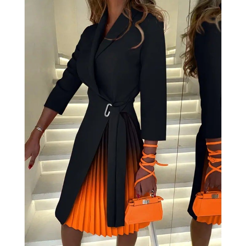 Notch Collar Tailored Pleated Blazer Dress