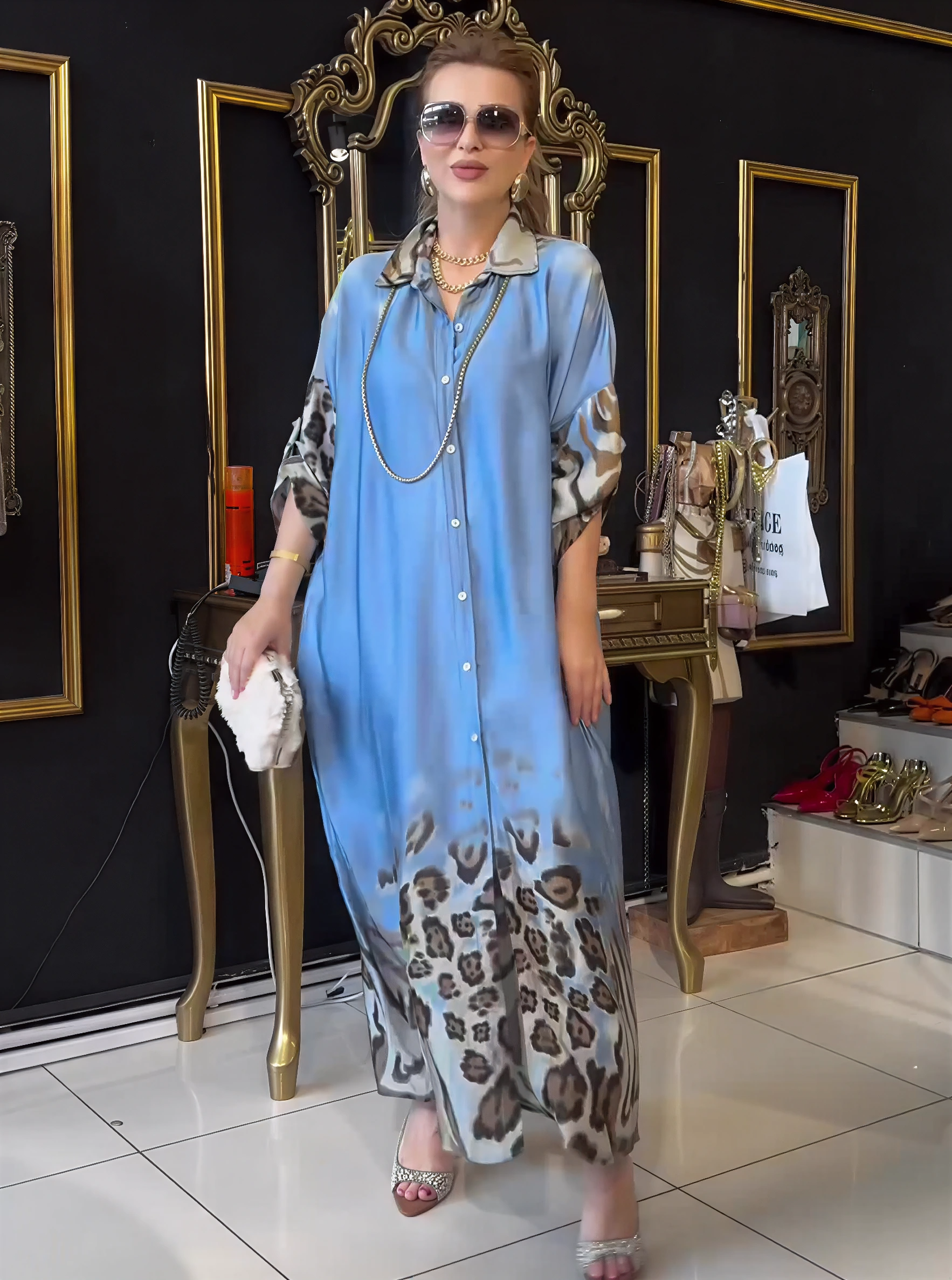 Elegant Leopard Print Shirt Maxi Dress (Buy 2 Free Shipping)