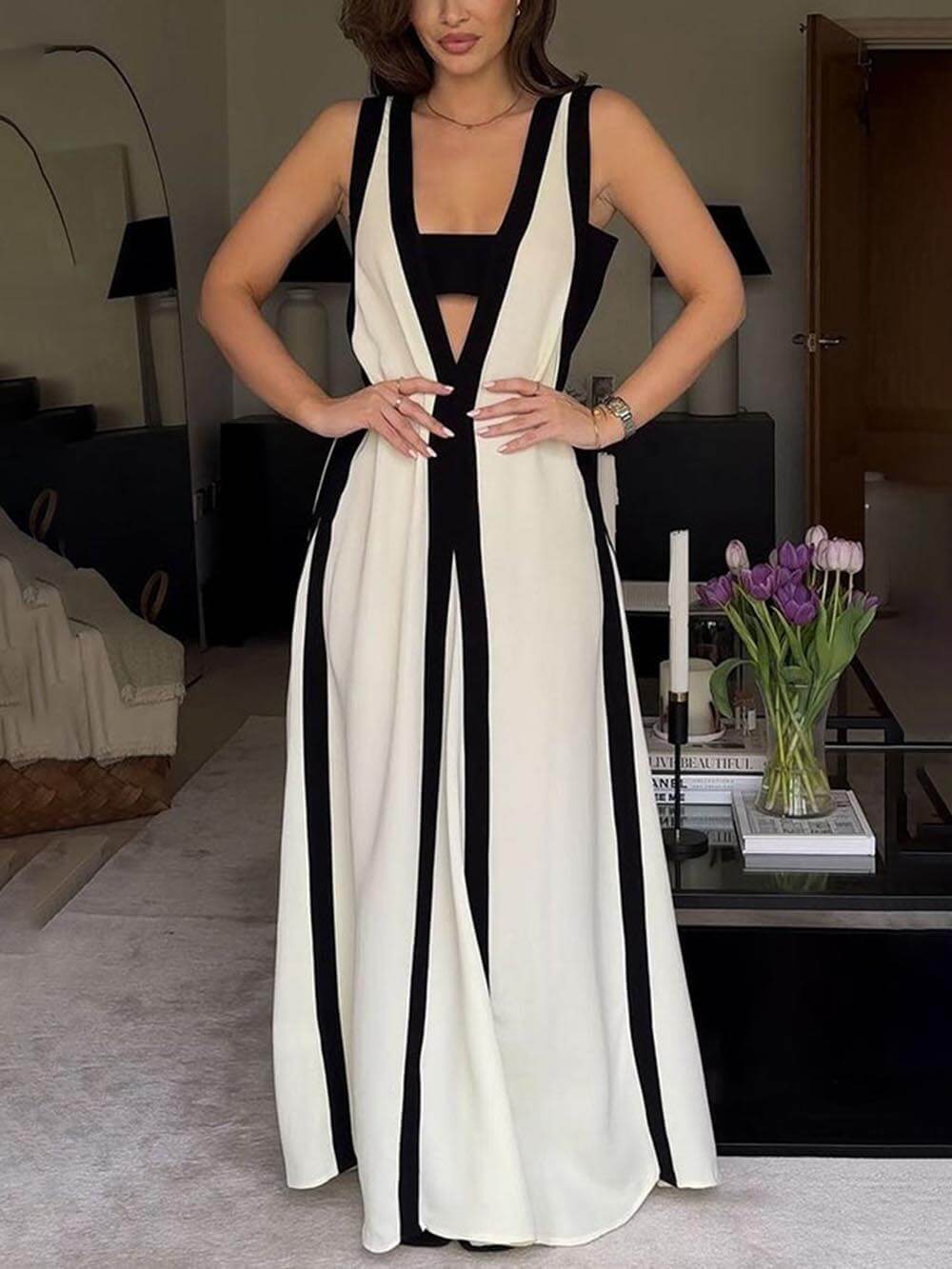 Reversible Style Colorblock A-Line Maxi Dress (Buy 2 Free Shipping)