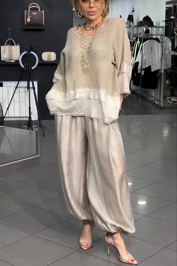 Relaxed Textured Layered Top and Balloon Pants Two-Piece Set