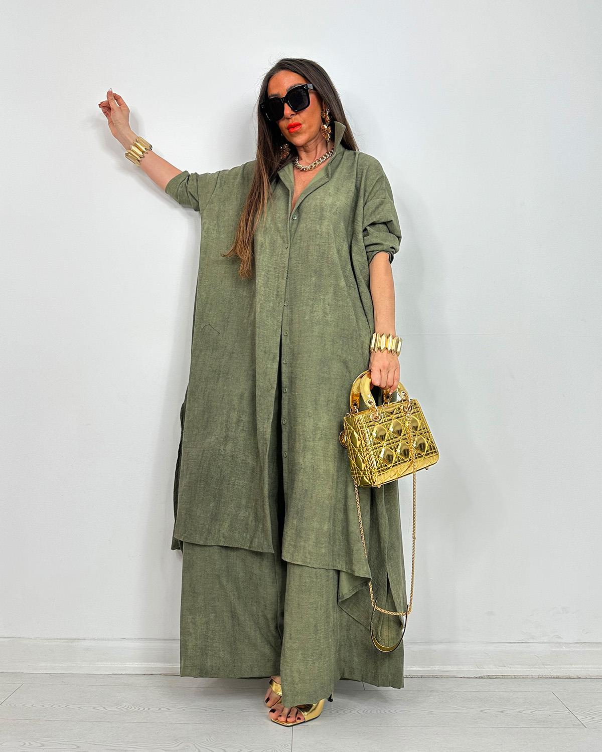 Lightweight Flowing Shirt & Wide-Leg Pants Two-Piece Set