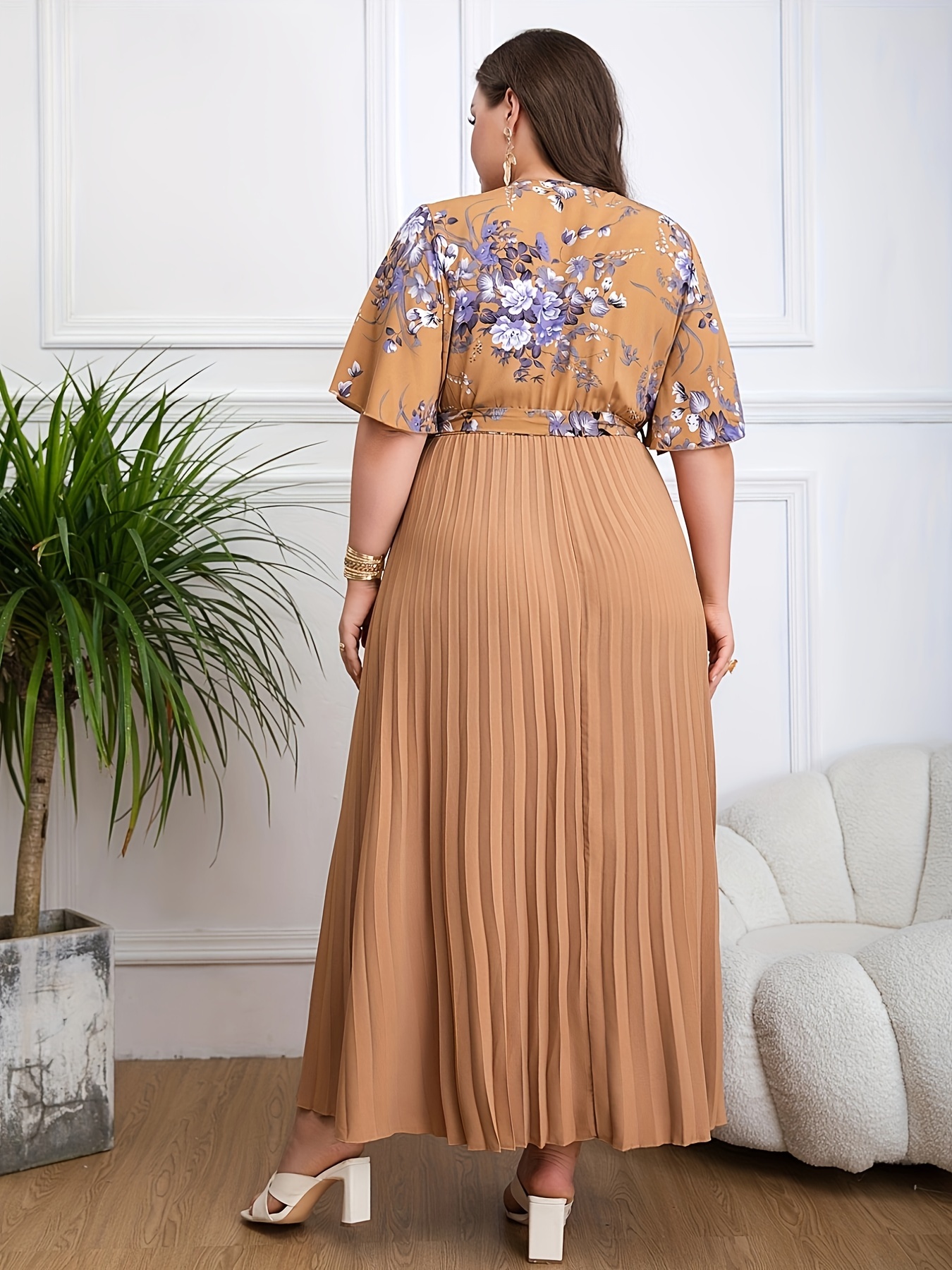 Elegant Floral Printed Pleated Maxi Dress (Buy 2 Free Shipping)