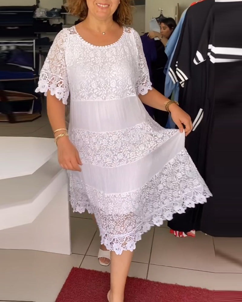 Lace Patchwork Midi Dress (Buy 2 Free Shipping)