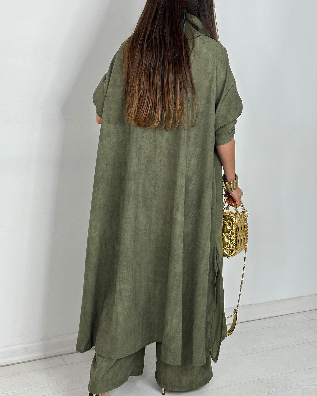 Lightweight Flowing Shirt & Wide-Leg Pants Two-Piece Set