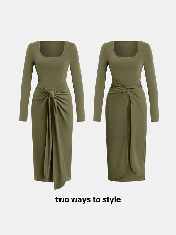 Twist Front Ribbed Wrap Dress Wear 2 Ways (Buy 2 Free Shipping)