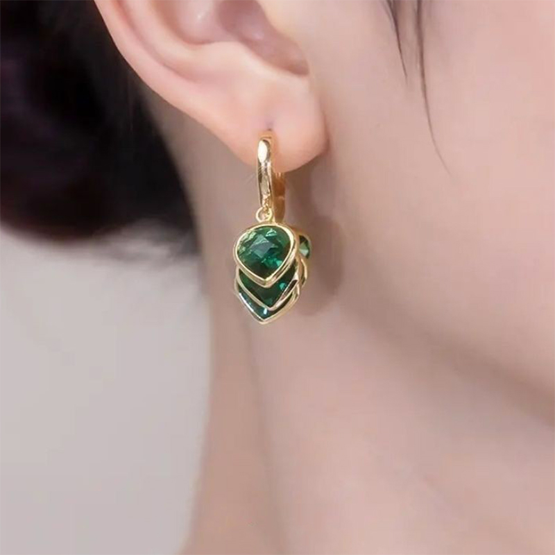 Elegant Emerald Crystal Gold Drop Earrings