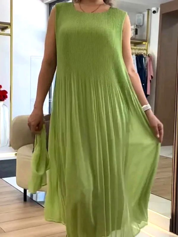 Relaxed Fit Pleated Chiffon Maxi Dress (Buy 2 Free Shipping)