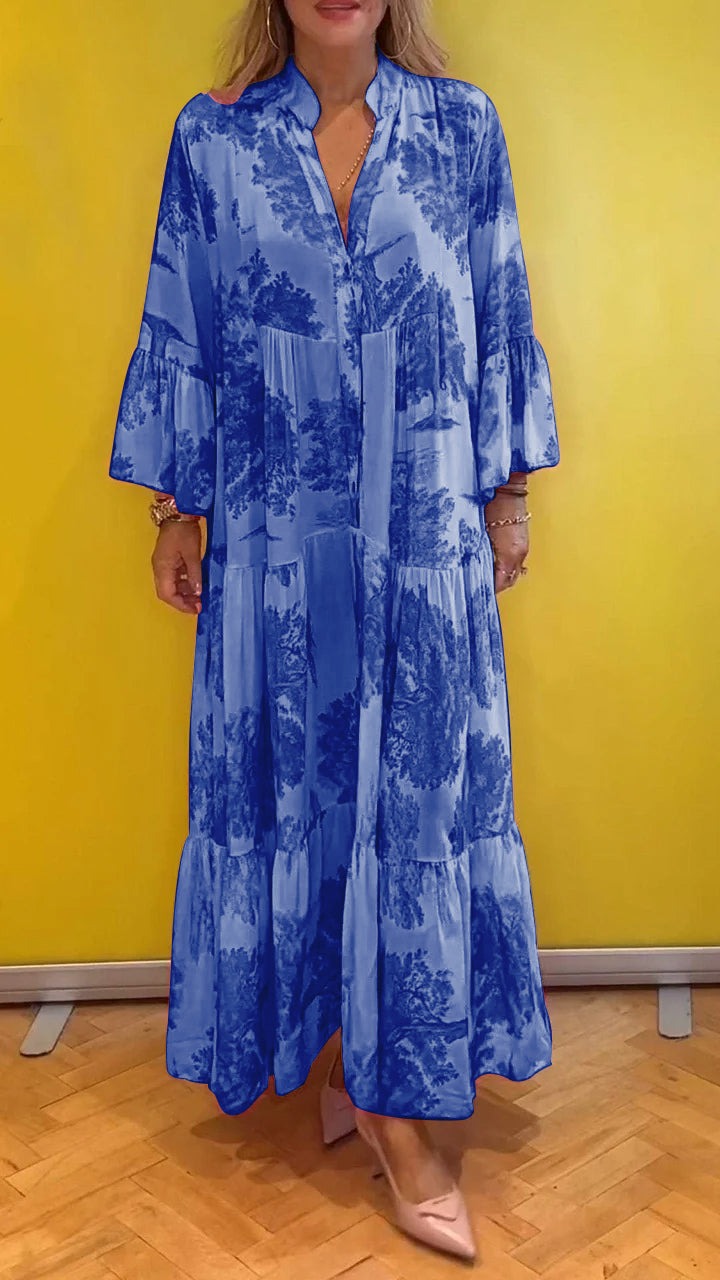 Floral Maxi Shirt Dress with Tiered Skirt (Buy 2 Free Shipping)
