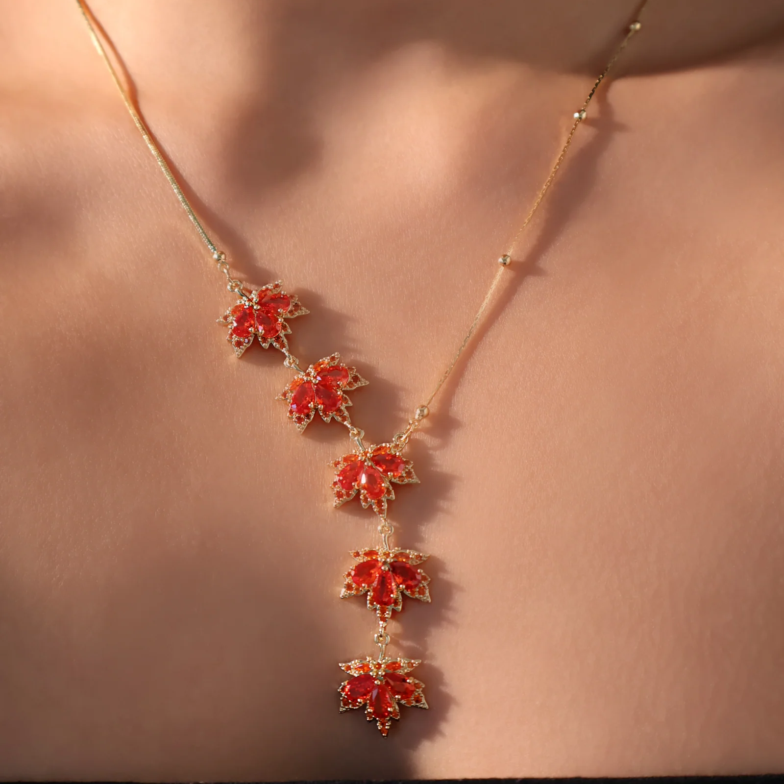 Gold Plated Maple Leaves Necklace