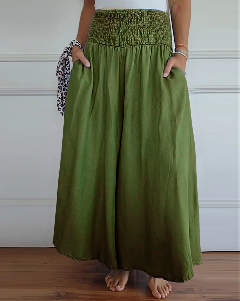 Smocked Waist Wide Leg Flowy Pants (Buy 2 Free Shipping)