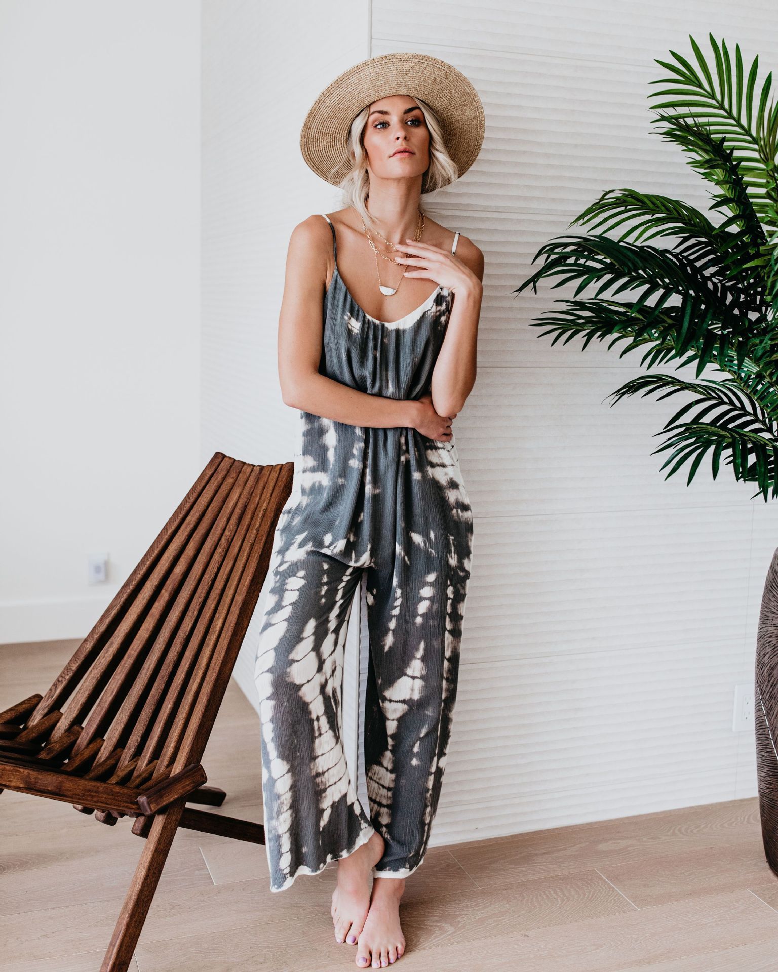 Relaxed Tie-Dye Spaghetti Strap Wide Leg Jumpsuit