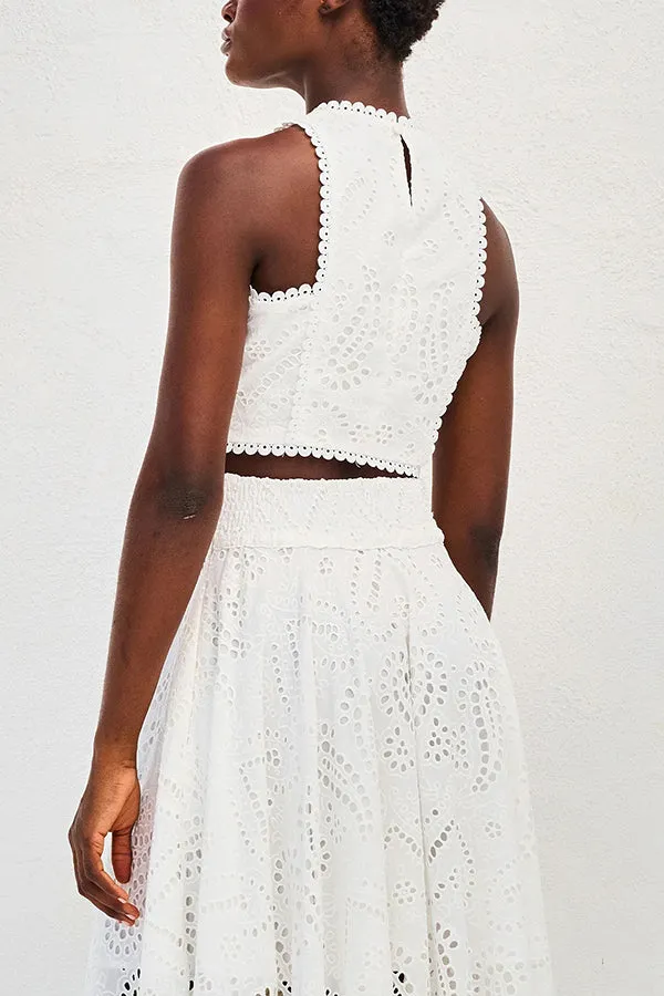 Paris Dreaming Embroidered Lace High Rise Pocketed Maxi Skirt and Crop Tank Top(Buy 2 Free Shipping)