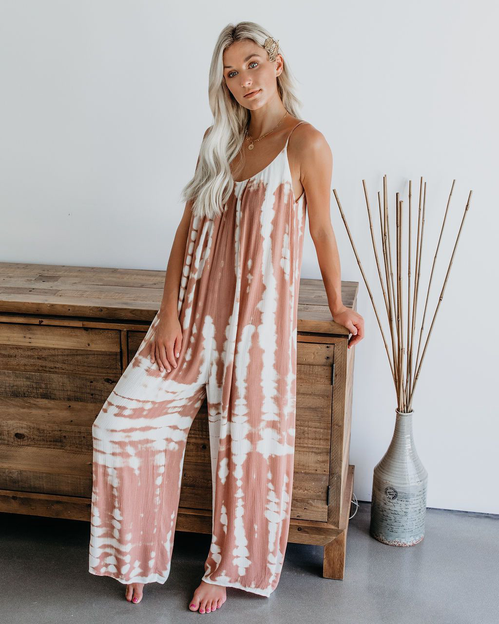 Relaxed Tie-Dye Spaghetti Strap Wide Leg Jumpsuit