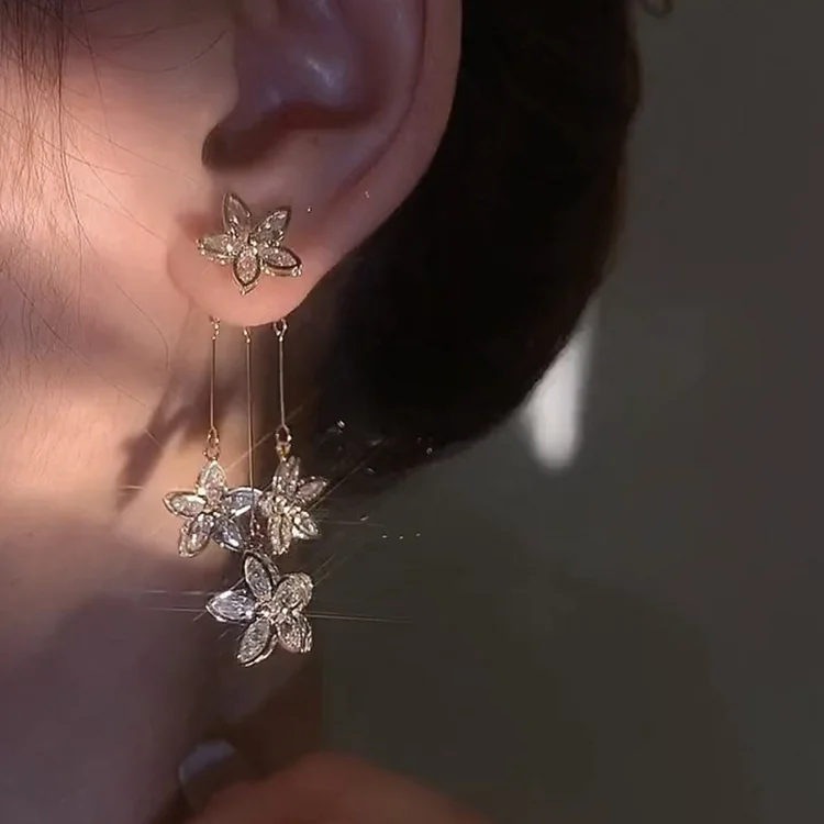 Zircon Tassel Floral Earrings