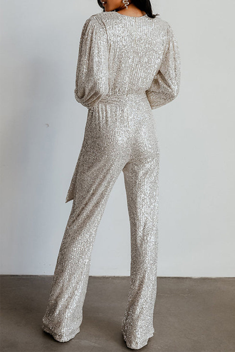 Sequins V Neck Regular Jumpsuits (Buy 2 Free Shipping)