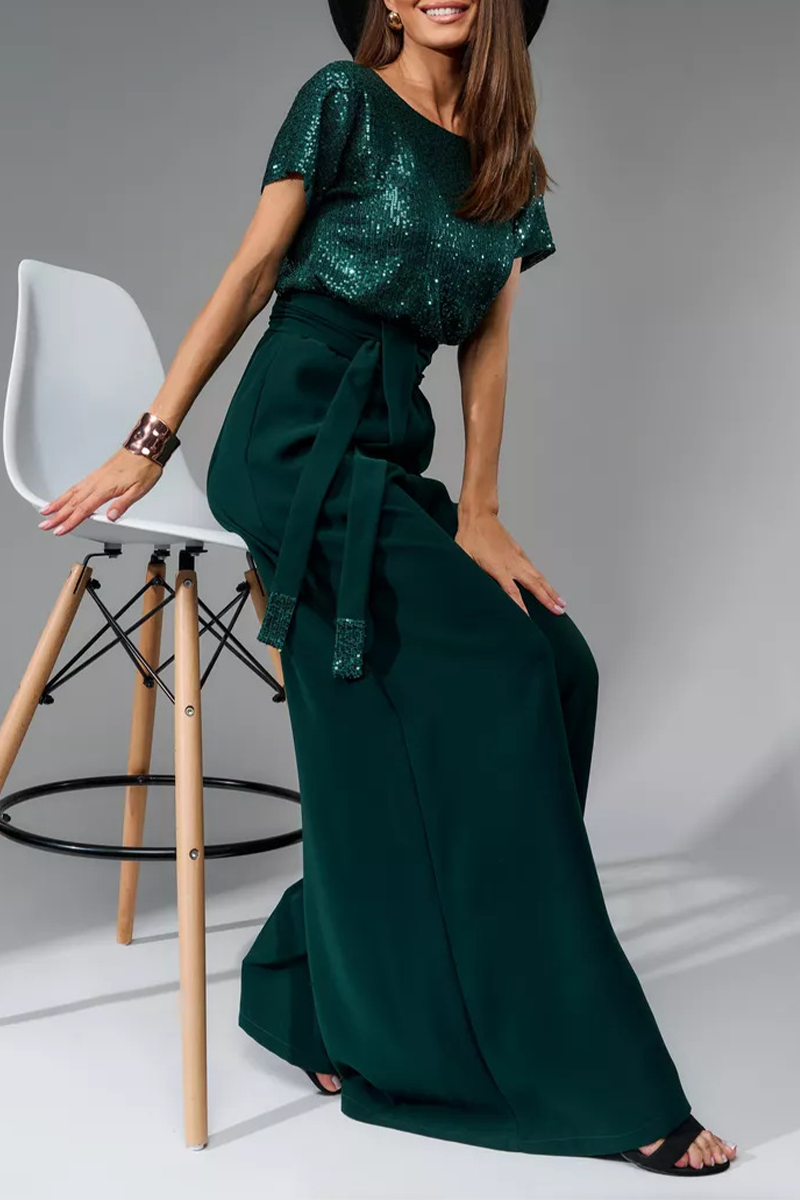 Sequin Top & High-Waisted Wide-Leg Pants Two-Piece Set (Buy 2 Free Shipping)