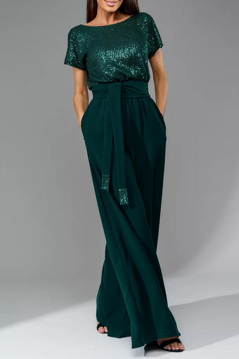 Sequin Top & High-Waisted Wide-Leg Pants Two-Piece Set (Buy 2 Free Shipping)