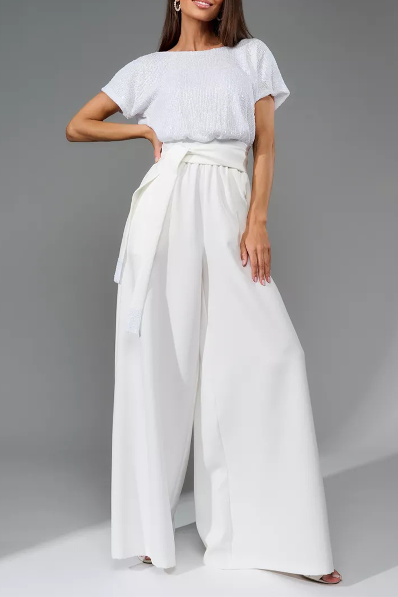 Sequin Top & High-Waisted Wide-Leg Pants Two-Piece Set (Buy 2 Free Shipping)