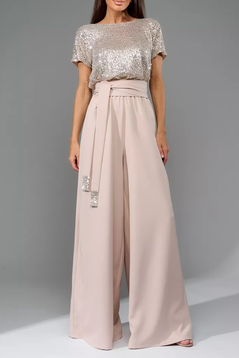 Sequin Top & High-Waisted Wide-Leg Pants Two-Piece Set (Buy 2 Free Shipping)