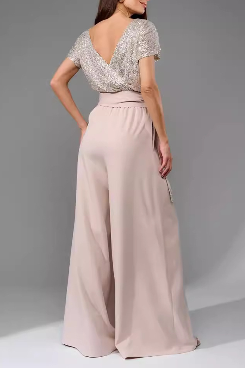 Sequin Top & High-Waisted Wide-Leg Pants Two-Piece Set (Buy 2 Free Shipping)
