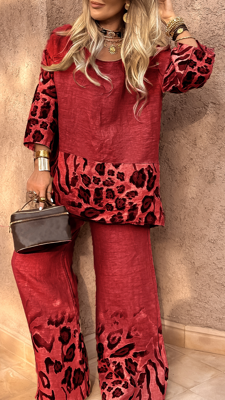 Boho Chic Leopard Patch Loose Two-Piece Set