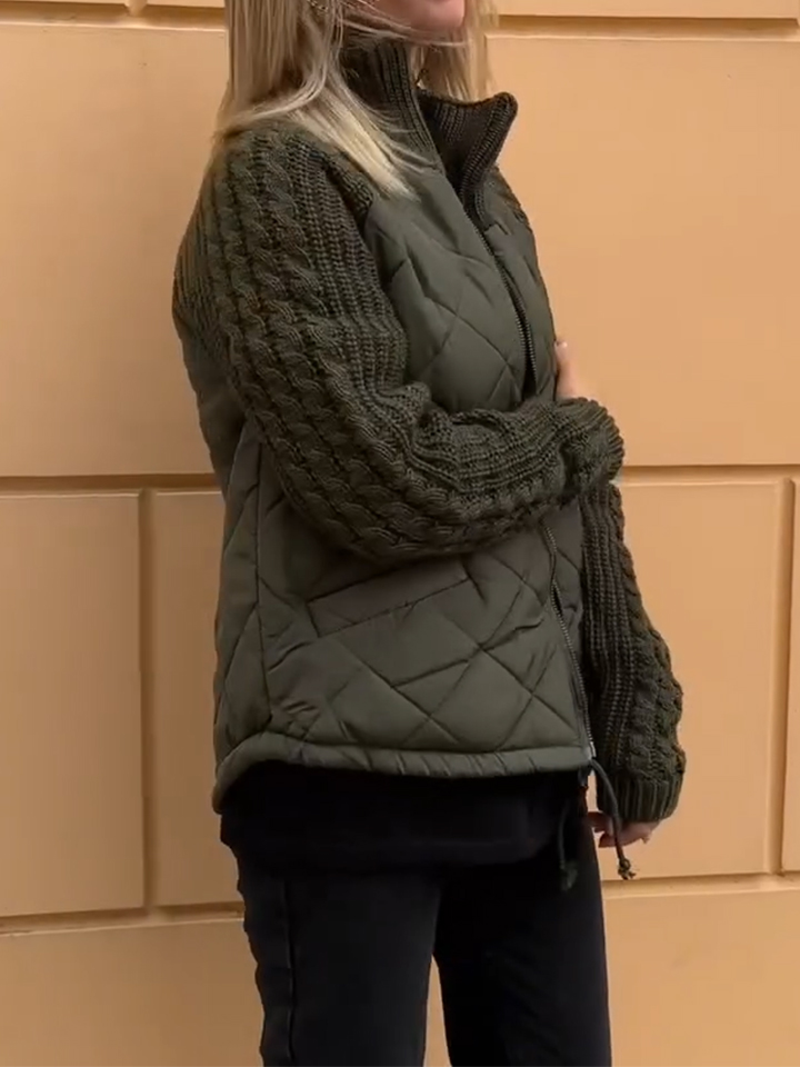 Quilted Knit Sleeve Zip-Up Jacket (Buy 2 Free Shipping)