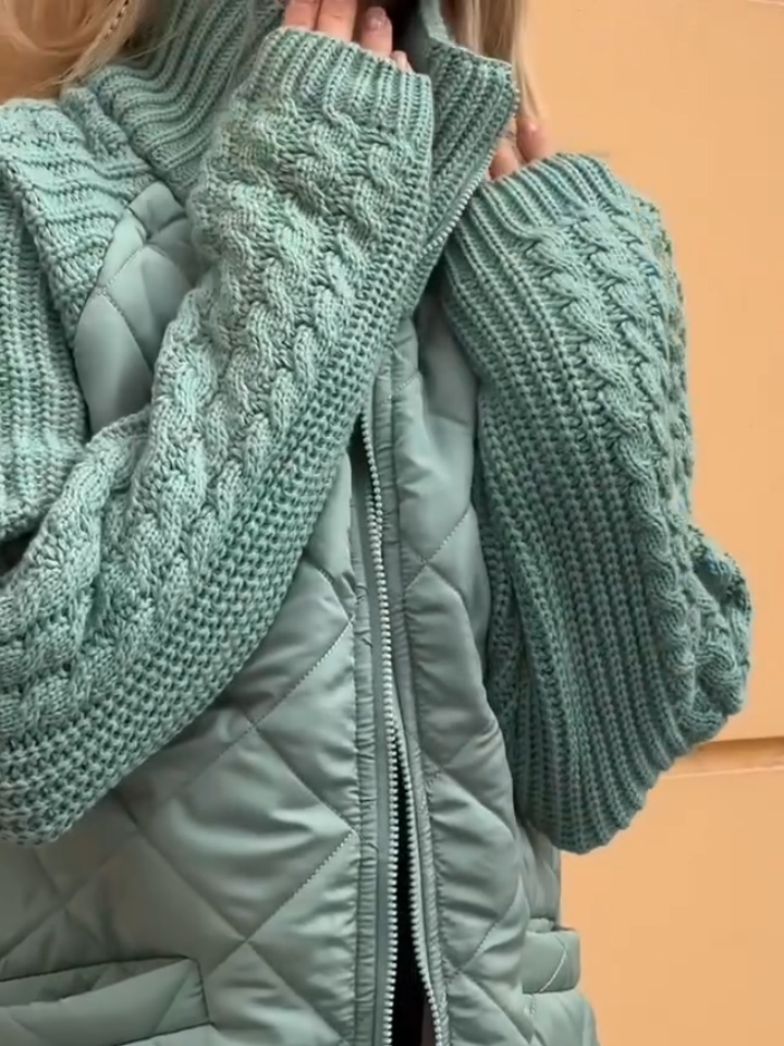 Quilted Knit Sleeve Zip-Up Jacket (Buy 2 Free Shipping)