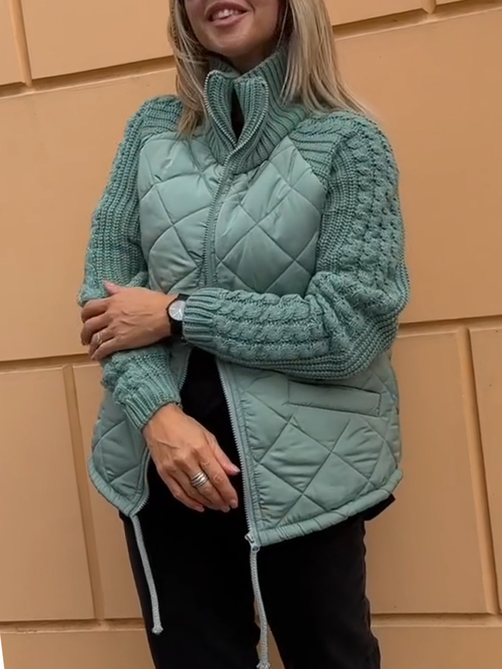 Quilted Knit Sleeve Zip-Up Jacket (Buy 2 Free Shipping)
