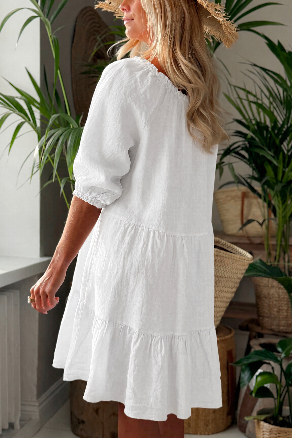 Effortless Convertible Neckline Tiered Relaxed Dress