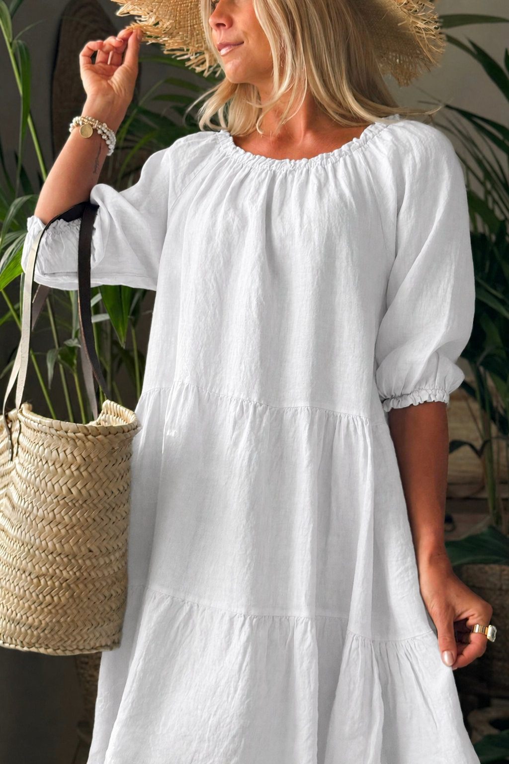 Effortless Convertible Neckline Tiered Relaxed Dress