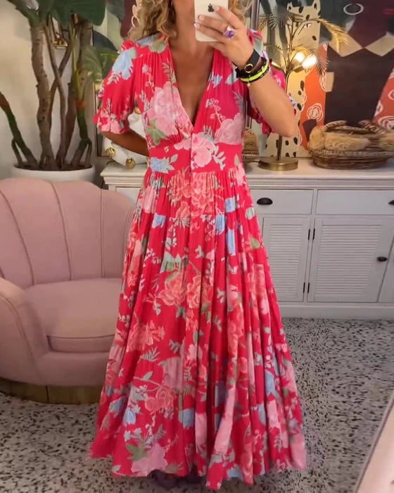 Last Day Promotion❤️Floral Print V-neck Dress(Buy 2 Free Shipping)