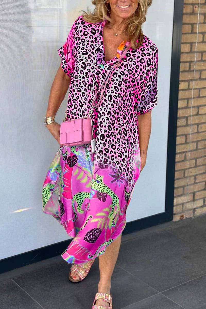 Colorblock Leopard Graffiti Print Oversized Shirt Dress (Buy 2 Free Shipping)