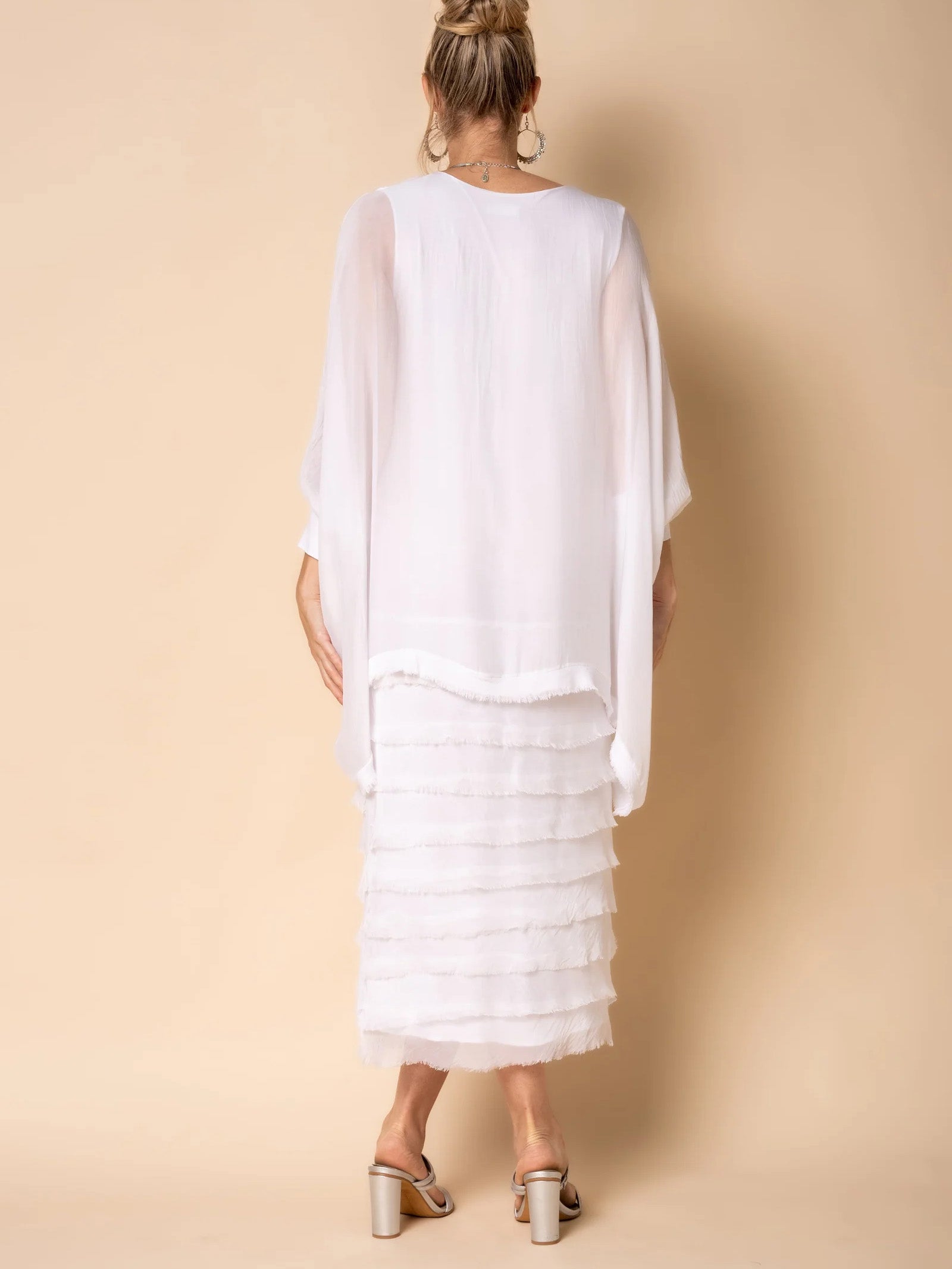 Frayed Trim Tiered Midi Dress (Buy 2 Free Shipping)