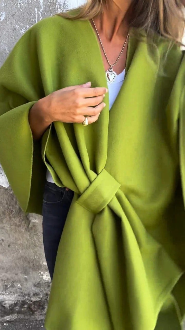 Minimalist Wool Blend Wrap Cape Coat with Inserted Front Detail (Buy 2 Free Shipping)