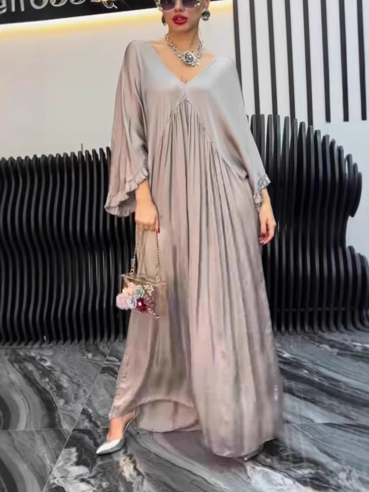 Elegant Satin Draped Pleated Maxi Dress (Buy 2 Free Shipping)