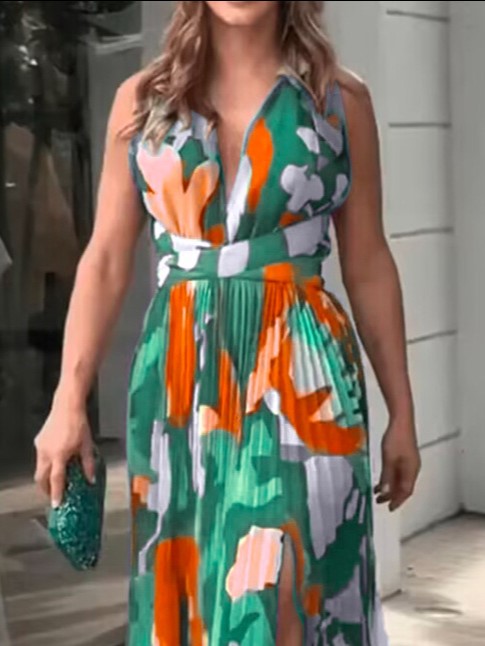 Boho Pleated V Neck Backless Maxi Dress (Buy 2 Free Shipping)