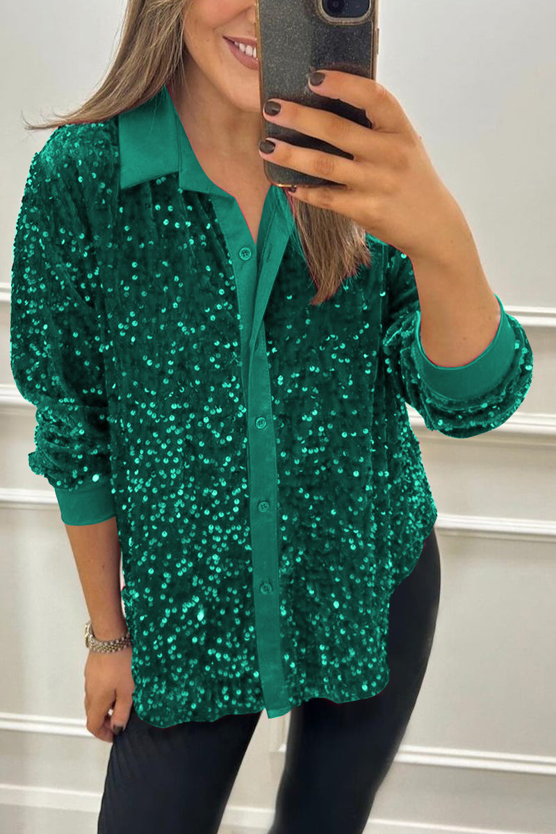 Lapel Single Row Sparkly Party Shirt (Buy 2 Free Shipping)